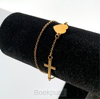 Armband hartje kruis goud