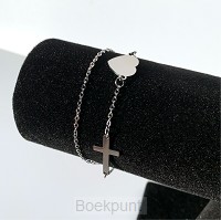 Armband hartje kruis zilver