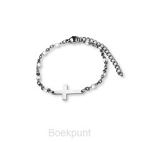 Armband kruisje kralen S  witzilver