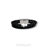 Leren armband kruisjekralen S  175 cm
