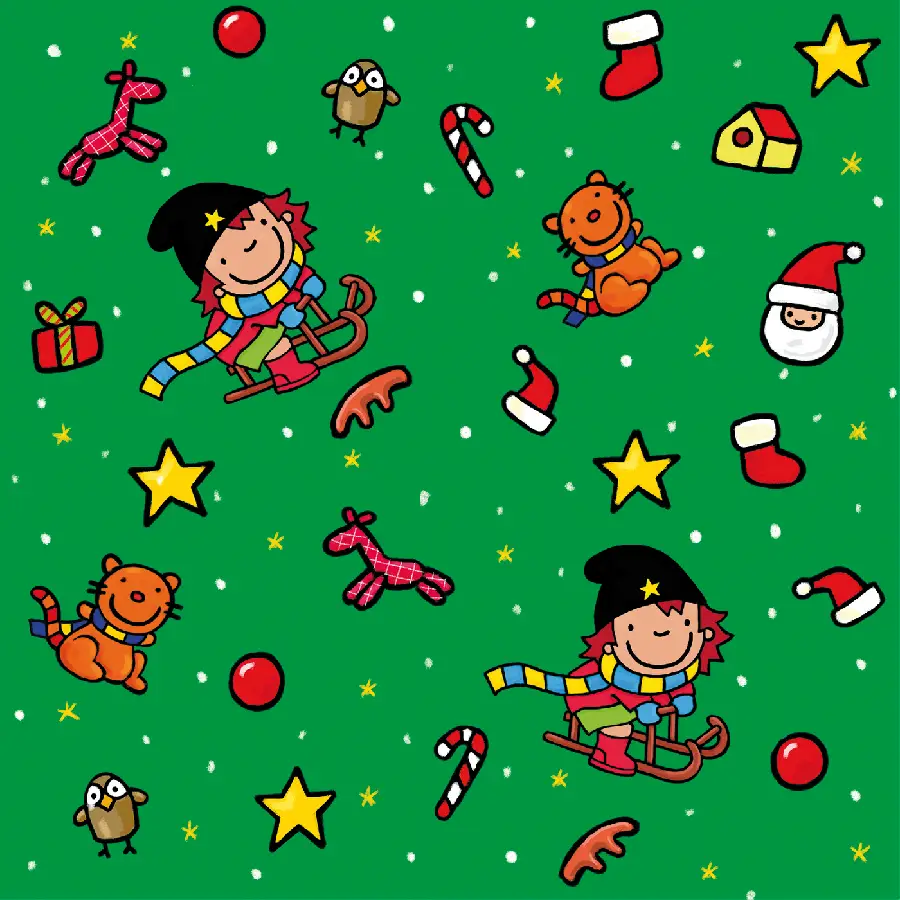 Cadeaupapier Heksje Mimi viert Kerstmis