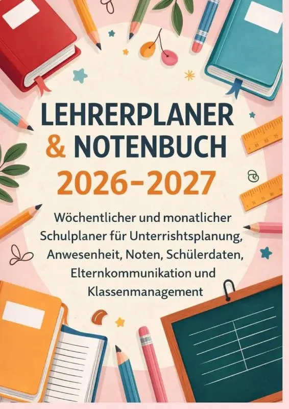 Lehrerplaner & Notenbuch 2026-2027: Wöchentlicher und monatlicher Schulplaner für Unterrichtsplanung, Anwesenheit, Noten, etc