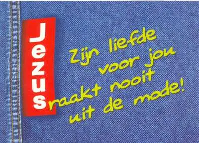 Prentbriefkaart jeans Jezus zijn liefde