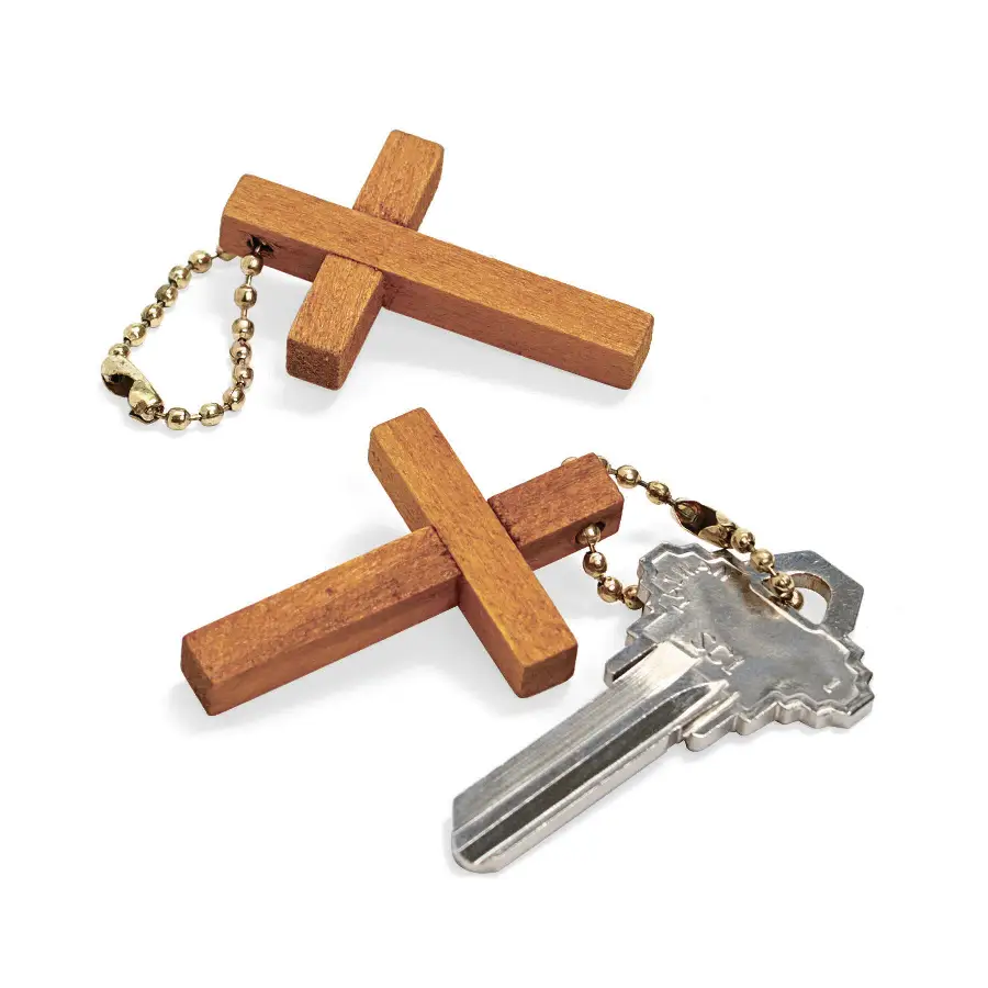 Keychain wooden cross (komen per 12)