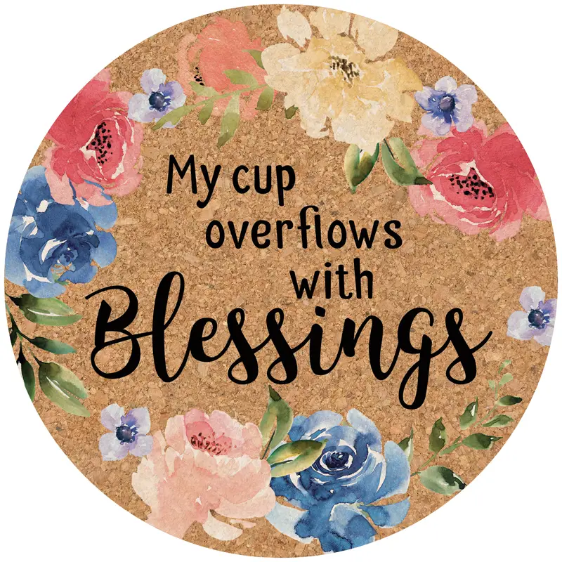 Cork coaster (4) in holder Blessings
